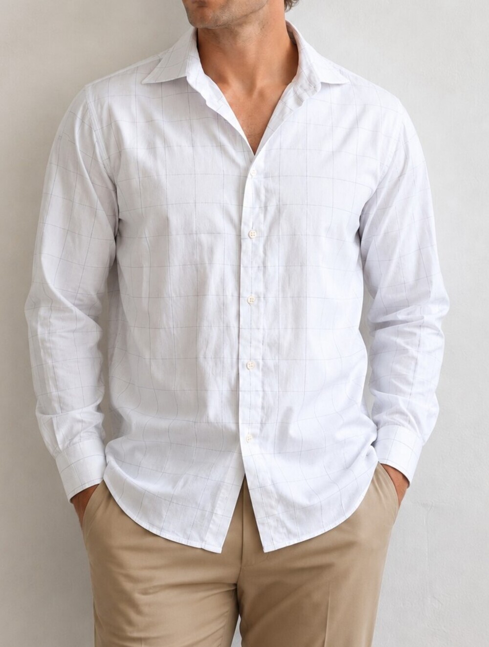 LINUS Hamburg Berlin Frankfurt New York Two Ply Men's White Windowpane Check XL